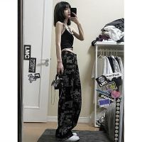 Cyber Ghetto Straight Pants Women E Girl Y2k Grunge Harajuku Goth Graffiti Trousers Techwear Alt Jeans Fairy Grunge Denim Kpop