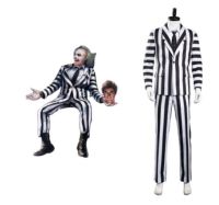 Adam Cosplay Costume Men Black and White Striped Suit Jacket Shirt Pants Outfits Halloween Carnival