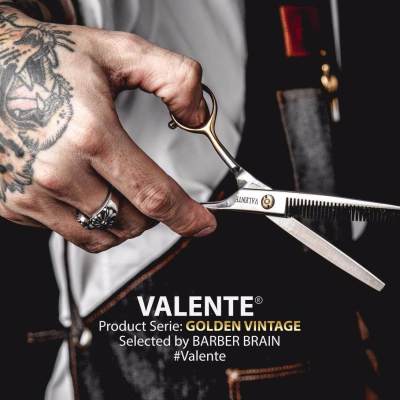 VALENTE  SCISSORS กรรไกร ซอย ฟันปลา ขนาด 6" นิ้ว ด้ามทอง VAL-62