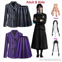 AEOZAD Addams-traje de Halloween สำหรับ meninas e mulheres roupas infantis festa aniversário nevermore uniforme academia peruca mão