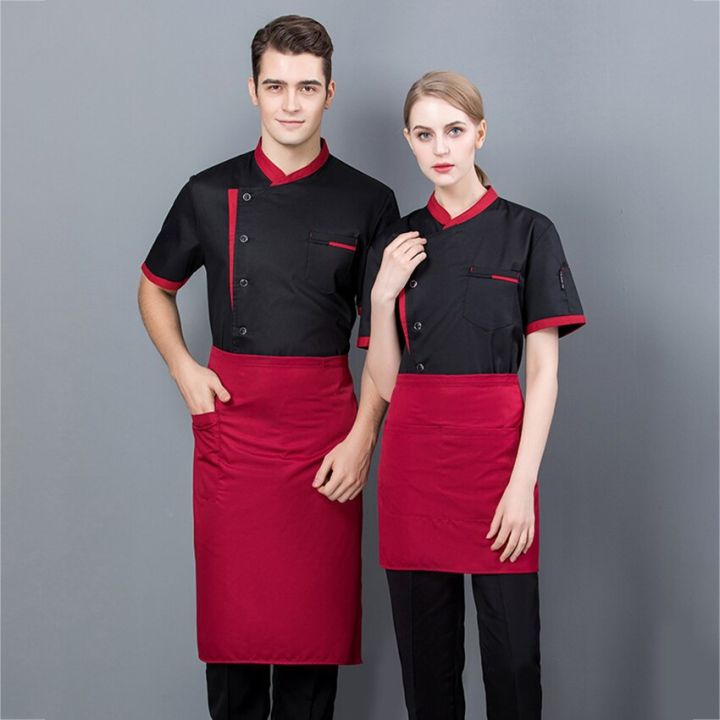 เครื่องแบบเสื้อผ้าพ่อครัวร้านอาหารสำหรับชาย-หญิงเครื่องแบบบริกรคาเฟ่เชฟชุดงานครัวแขนเสื้อระบายอากาศบางส่วน