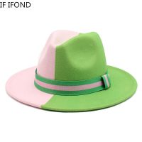 2022 New Patchwork Design Felt Jazz Fedora Hat For Women Fashion Luxury Panama Party Trilby Cap Sombreros De Mujer