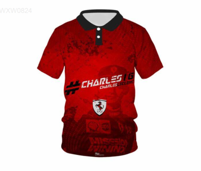 F1 Summer Racing 2023 3D Print F1 Ferrari2023 Summer Street Fashion T-shirt Mens Red Short Sleeve Zip Polo Top 27 high-quality