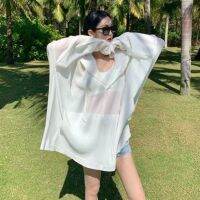 Hot sell Bikini Cover Ups for Swimwear Women Sunscreen Clothing Thin Hooded Tops Beach Wear Loose Semi-transparent Smock Ice Silk Shirt