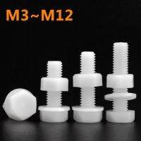 50 5Pcs M3 M4 M5 M6 M8 M10 M12 White Nylon Hexagonal Screw Nut Washer Set Metric Threaded Hex Head Screw Plastic Insulated Bolt