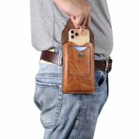 ﹊△ 5.2 6.5 Leather Phone Pouch Bags Hook Loop Belt Clip Case for xiaomi Wallet Bags Travel Fanny Pack for iPhone x 12 11 Pro