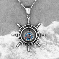 ❈ Rudder Compass Mens Long Necklaces Pendants Chain Punk Hip Hop for Boy Male Stainless Steel Jewelry Creativity Gift Wholesale