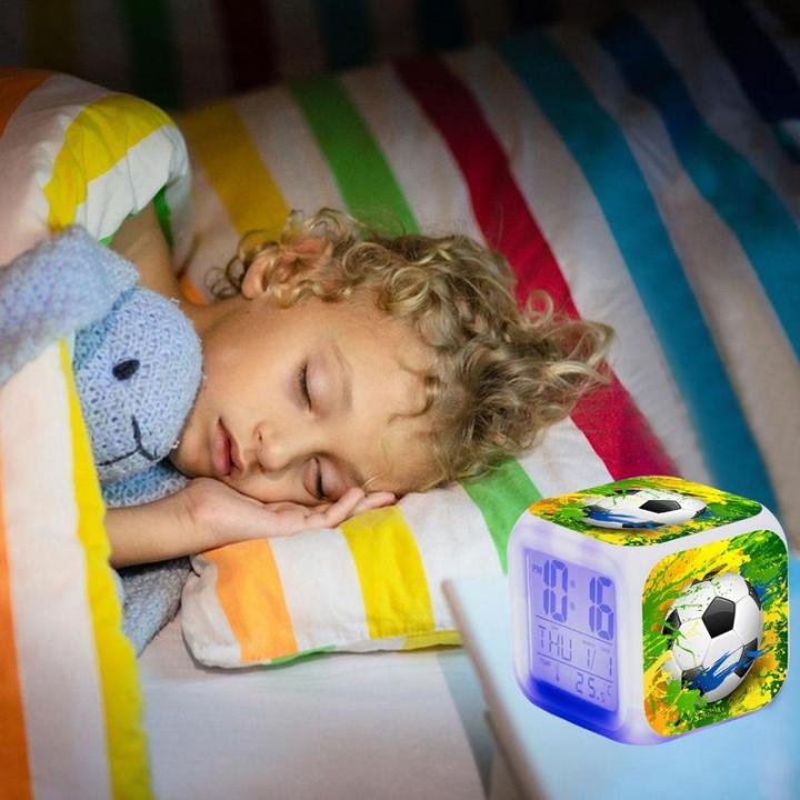 นาฬิกาปลุกฟุตบอล-led-นาฬิกาห้องนอนพร้อมไฟหลากสีของขวัญวันเกิดสำหรับเด็กมัลติฟังก์ชั่น