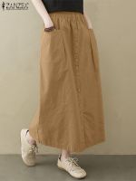 Oversize Women Summer Elastic Waist Loose Casual Skirt ZANZEA 2023 Fashion A-line Solid Midi Skirts Work Jupe Kaftan Faldas Saia