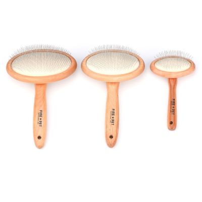Wooden Dogs and Cats Slicker Brush for Removing Mats Tangles and Loose Hair Pet Grooming Comb for Long or Short Hair Dogs