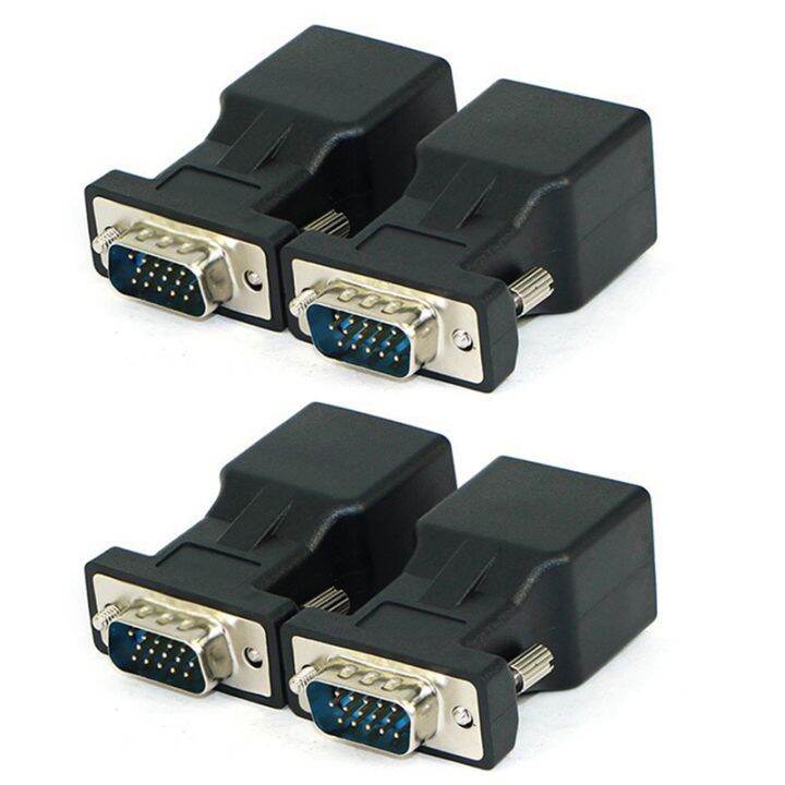 4 Pack VGA Extender Male to RJ45 CAT5 CAT6 20M Network Cable Adapter