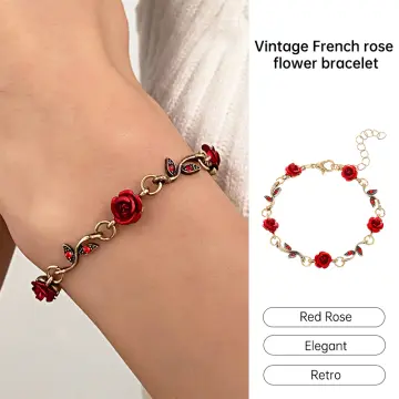 Red flower bracelet Bridal bracelet with berries Magaela Wedding wrist –  magaela