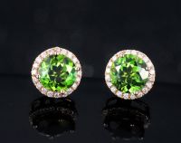 TANITTgems ต่างหูพลอยPeridotแท้สีเขียวล้อมเพชรสวิสน้ำงามสวยหรู