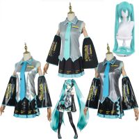 ชุดเดรสมิดิญี่ปุ่นสำหรับเครื่องแต่งกายวิกสำหรับคอสเพลย์ Vocaloid Miku คอสเพลย์มิกุมือใหม่ในอนาคตชุดฮาโลวีนสำหรับผู้หญิงไซส์ผู้ชาย