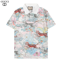 【high quality】  Casual Polo Shirt with Tiger And Flower Patterns, Comfortable to Wear And Fashionable in Summer.