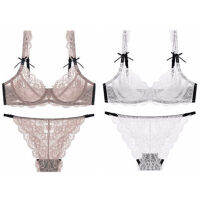 Varsbaby Embroidery Plus Size Cup Lingerie Ultra-Thin Transparent 2 Bra SetsLot