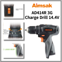 Aimsak AD414R เกาหลีไดรเวอร์สว่านชาร์จไฟไร้สาย3G 14.4V (ไม่มีที่ชาร์จไม่มีแบตเตอรี่) คลิปไฟ LED เข็มขัดออกกำลังกายแบตเตอรี่3ระดับ