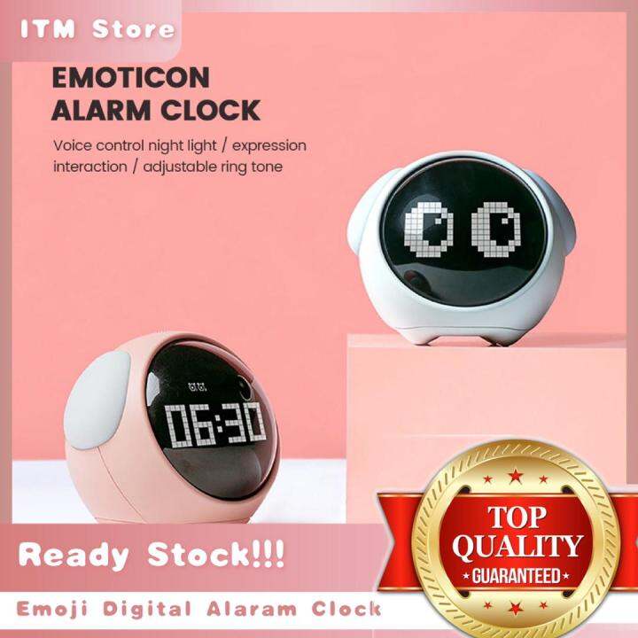***READY STOCK*** Emoji Alarm Clock Cute Expression Voice Control Night