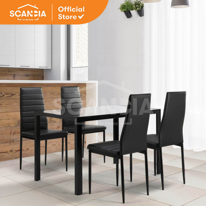 SCANDIA Dining Set Meja Kursi Makan Toreby 120x70x75Cm Black Dine Table Chair Desk Glass