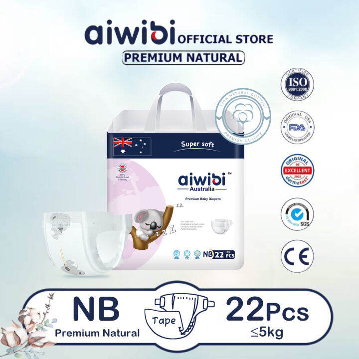 Aiwibi Premium Natural Newborn Diapers Tape Pant NB(≤5kg) - 22Pcs X 1 ...