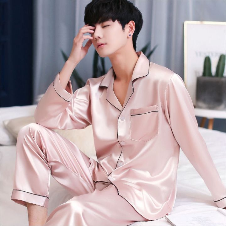 2021-new-mens-stain-silk-pajama-set-men-silk-sleepwear-men-sexy-modern-style-soft-cozy-satin-nightgown-men-sets