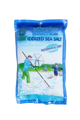 เกลือทะเลป่นเสริมไอโอดีน มีฮาลาล 500 g  x 1ถุง    ตราขอบฟ้าเขียว 100% IODIZED SEA SALT HALAL