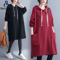 Women Large Size Hooded Sweater Thin Trendy Loose Pullover Dress Long Sleeves Solid Color Casual Jacket【fast】