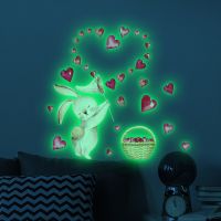 ZZOOI Cartoon Rabbit Luminous Stickers Fluorescent Heart Decals Glow In The Dark Wall Stickers For Kids Rooms Bedroom Home Decor