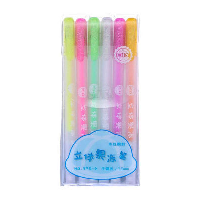 6PCS 3D Glossy Jelly Ink Pen Set, 0.6mm 5ml Highlighters Glitter Gel Pens Coloring, Waterproof &amp; Fade-proof Ink Maker Pen, Gifts
