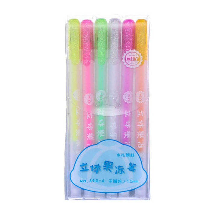 6pcs-3d-glossy-jelly-ink-pen-set-0-6mm-5ml-highlighters-glitter-gel-pens-coloring-waterproof-amp-fade-proof-ink-maker-pen-gifts