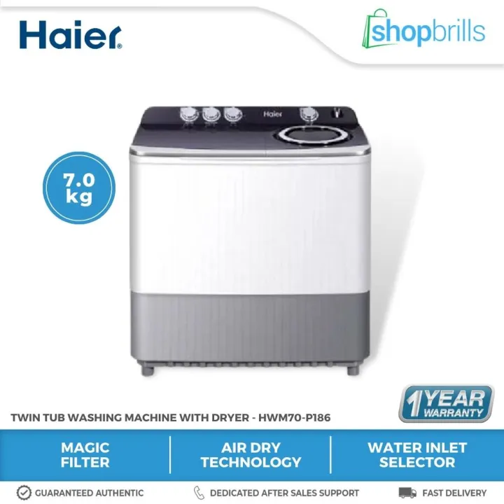 Haier HWM70P186 7Kg Super Air Dry Twin Tub Washing Machine with Dryer