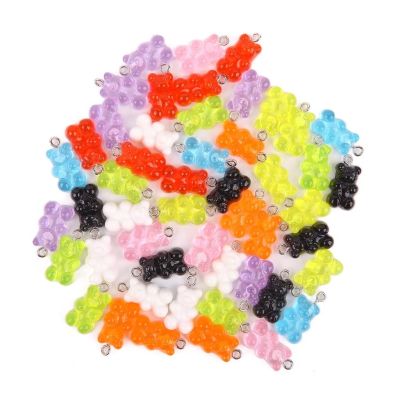 50Pcs Mixed Color Transparent Acrylic Bear Beads Charm Pendants