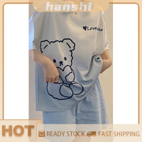 hanshi [2023 new HOT FASHION] lazlook ชุดนอนผู้หญิงชุดเสื้อคอกลมกางเกงขาสั้นชุดนอนน่ารักใส่ในบ้านสำหรับฤดูร้อน