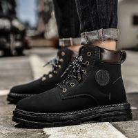 E75 Trend Men Boots Black Sneakers Outdoor Fashion High Top Wholesale Punk Shoes For Casual Leather Street Style Ankle