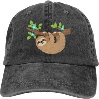 Womens Funny Sloth Baseball Caps Adjustable Washed Denim Ball Cap Dad Hat Gifts Black