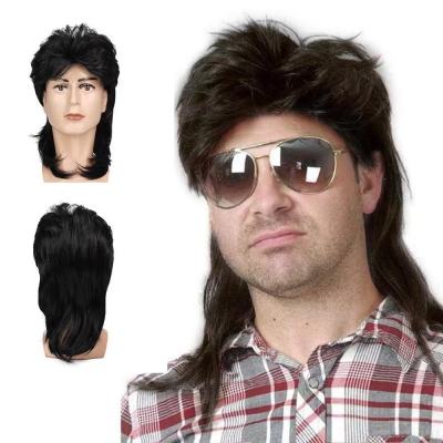 FGY Mens Wig With Bangs 7080S Clothing European And American Mens Synthetic Black And Brown Rock And Roll Party Cosplay Wig