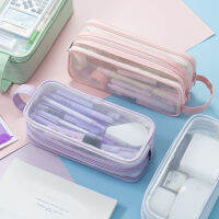 Pouch Pensil ตาข่ายตารางขนาดใหญ่กล่องดินสอเอนกประสงค์มือถือแบบใสที่เก็บเครื่องเขียนกระเป๋าหลายปากกาสีสำหรับนักเรียนของขวัญโรงเรียนสำนักงานผู้ใหญ่สำหรับวัยรุ่นสาวเด็กผู้ชาย