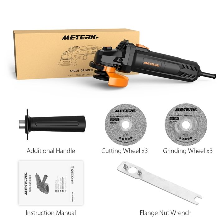 meterk-เครื่องเจียรไฟฟ้า750w-4-1-2นิ้ว6a-ล้อขัดและตัดขนาด115มม-เครื่องมือไฟฟ้าสำหรับการขัดการตัด