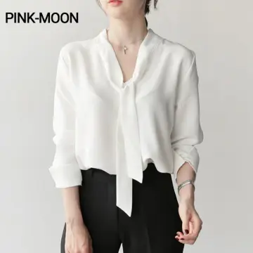 Women Office Long Sleeve Shirts Chiffon Tops V Neck Loose Clothes :  : Clothing, Shoes & Accessories