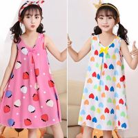 Summer Girls Nightgowns Pajamas Kids Sleeveless Nightdress Cute 100% Cotton Child Baby Sleeping Dress Size 8 10 12 14 16 Years