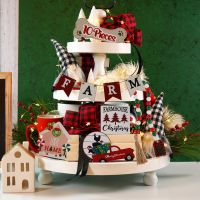 Christmas Tiered Tray Decoration Wooden Cute Christmas Table Ornament Christmas Tree Car Farmhouse Rustic Christmas Party