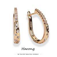 Harong Specials Crystal Copper Metal Earrings Rose Gold Color Quality Women Aesthetic Jewelry D Buckle Gifts Stud Earrings