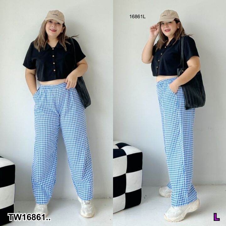 tw16861-เซท-2-ชิ้น-bigsize-เสื้อปกเชิ้ทครอป-กางเกงขายาว