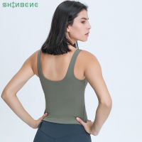 SHINBENE y V-Neck Yoga training Workout Crop Top Vest Women Naked Feel Buttery Soft Padded Gym Fitness Sports Bras Tank Tops