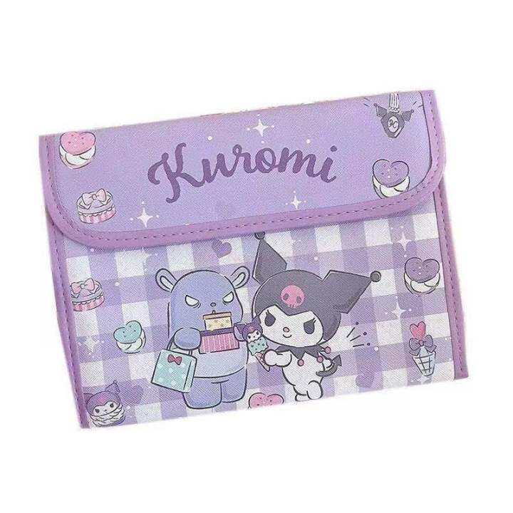 new-sanrio-cartoon-anime-wallet-hello-kitty-kuromi-my-melody-multifunctional-id-storage-bag-fold-versatile-cute-fresh-girl-gifts