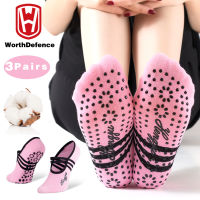 Worthdefence 3 Pairs Yoga Socks Slipper for Women Anti Slip Lady Ballet Heel Dance Compression Damping Bandage Pilates Sock