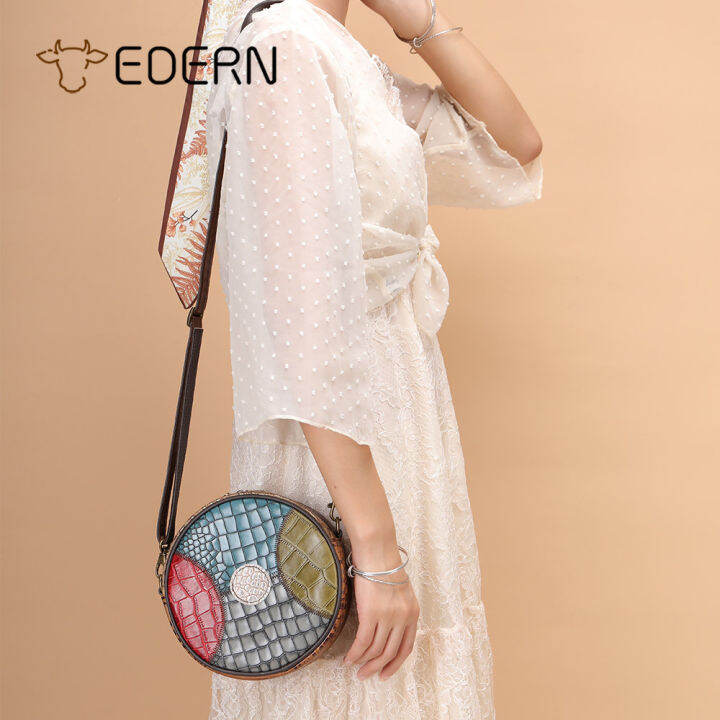 edern-2023ใหม่ของผู้หญิงหนังวัวกระเป๋าสะพายสีผสมขนาดเล็กรอบสลิงกระเป๋าสำหรับผู้หญิงสาวหนังแท้มินิกระเป๋าสะพายข้างสตรีกระเป๋าเงิน