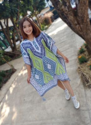 เดรสสาวอวบ แฟชั่นโบฮีเมียนสุดฮิต มินิเดรสโบฮีเมียน งานผ้าปริ้น แฟชั่นสาวอวบ (D79)Maeying Kasalong