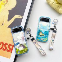 เคสโทรศัพท์ลายสัตว์การ์ตูนน่ารักสำหรับ Galaxy Z Flip 4 3มีสายคล้องมือเคสซิลิโคนสำหรับ Z Flip3 Flip4 5G Capa