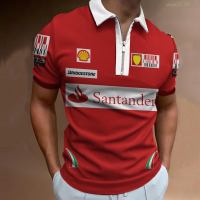 【high quality】  F1 Ferrari Polo Shirt Short Sleeve, Round Neck, Printed with F1 Racing 3d Pattern, with Zipper, Suitable for Mens Summer Fashion size：s-6xl